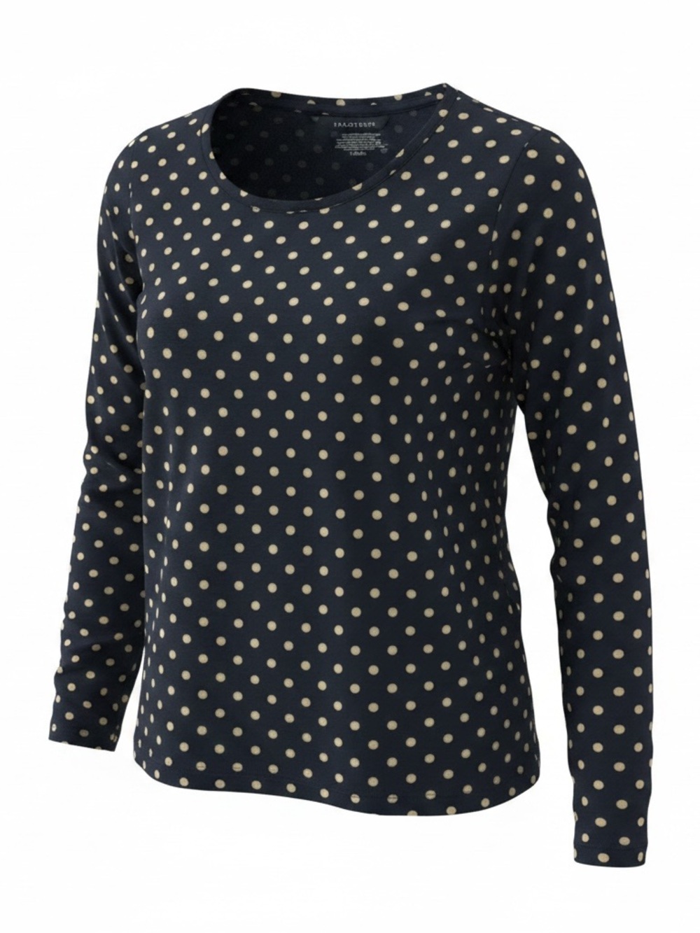 Ann Taylor Navy Polka Dot Long Sleeve Top - Yellow Dots cotton blend size small